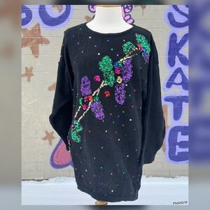 Vintage 80s EXTRA Shenanigans Sequined Grapevine Oversized Sweater - 2XL